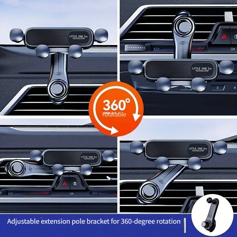 Support de téléphone pour voiture à gravité, pliable, avec tige d'extension rotative à 360°, compatible avec tous les véhicules 4