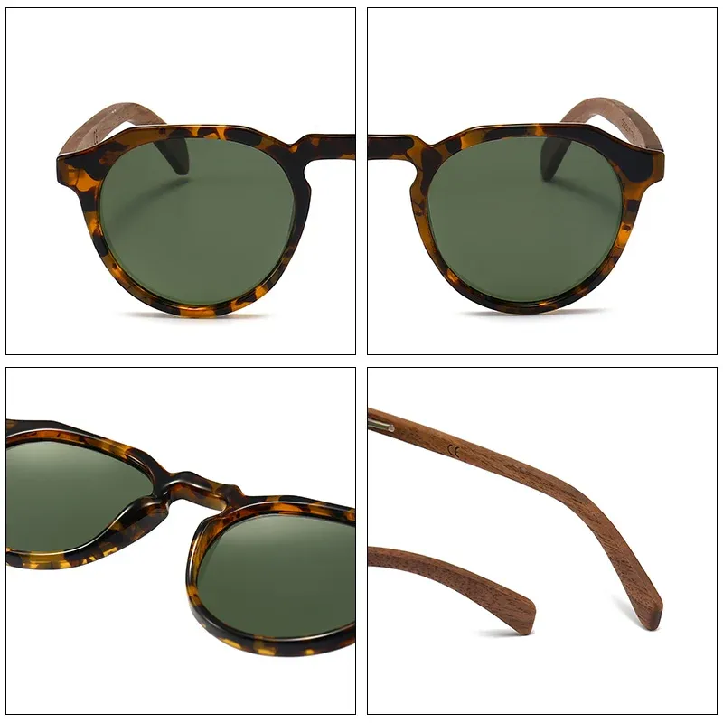 Lunettes de soleil polarisées ultralégères GCV en bois de noyer, monture Hawksbill à motif léopard et grain bois, pour hommes et femmes 5