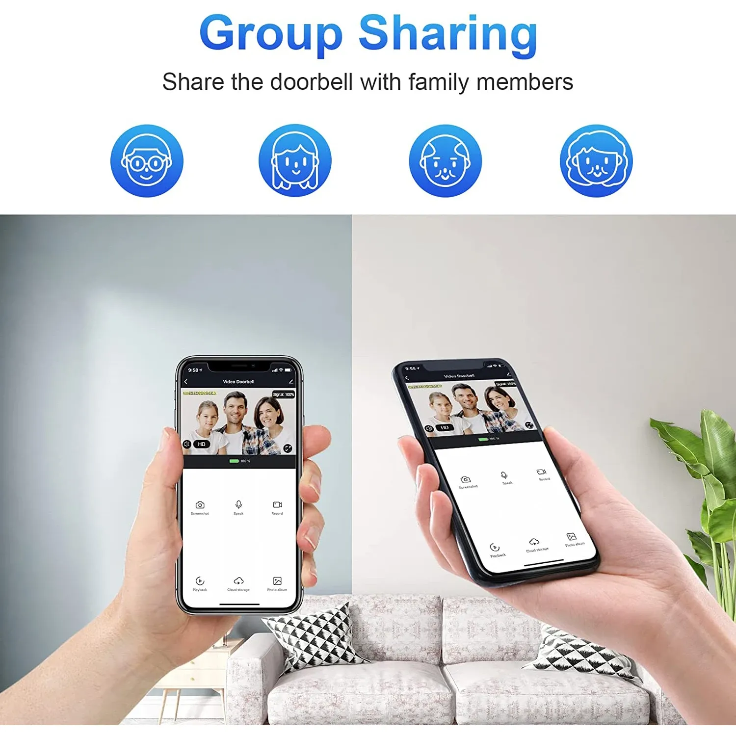 Sonnette vidéo sans fil 1080P avec caméra WiFi, compatible Tuya, sonnette connectée intelligente pour la sécurité domestique, détection de mouvement, vision nocturne et interphone 6
