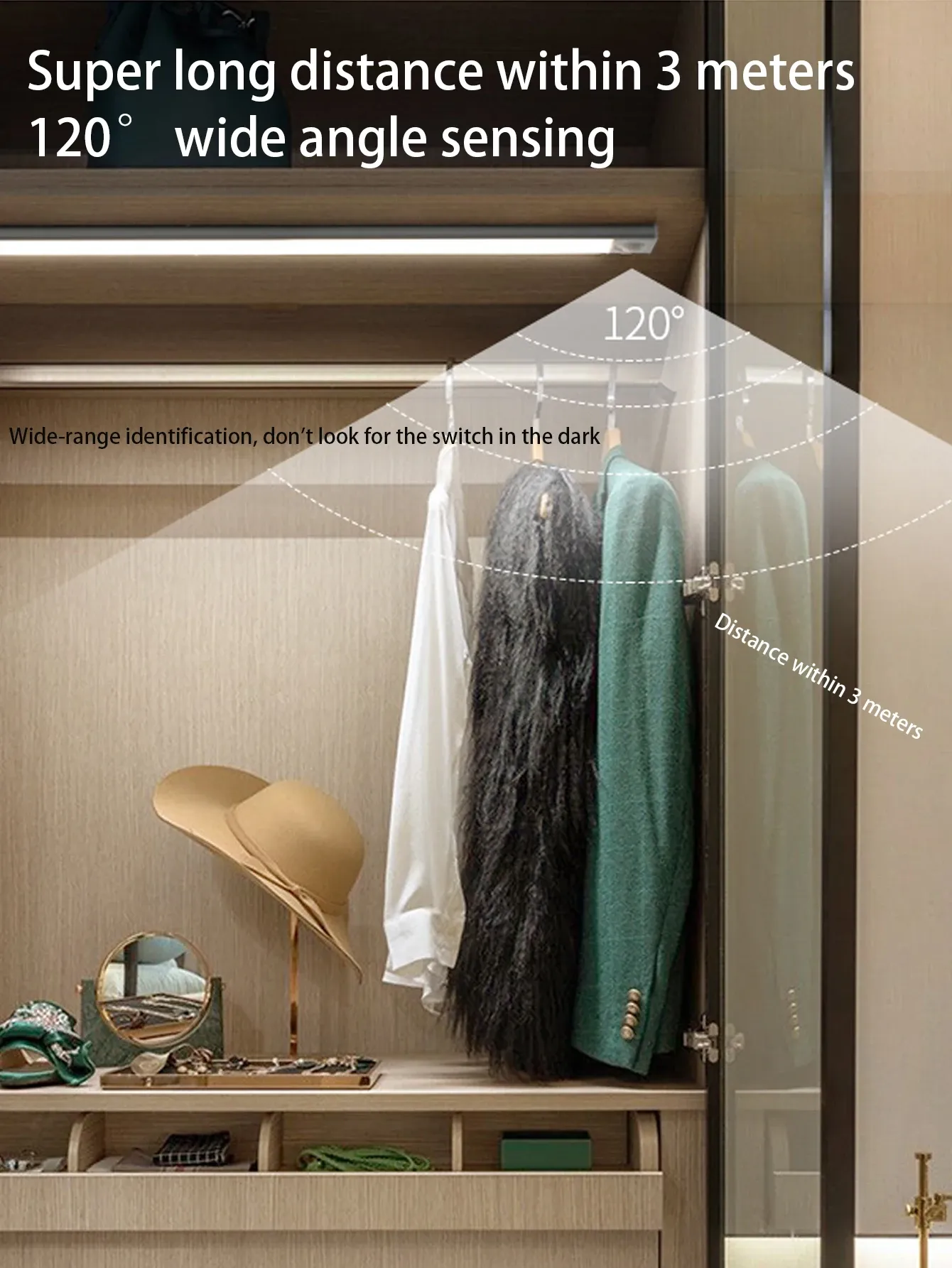 Veilleuse LED sans fil rechargeable avec détecteur de mouvement, port USB-C, pour armoire, escalier et cuisine 3