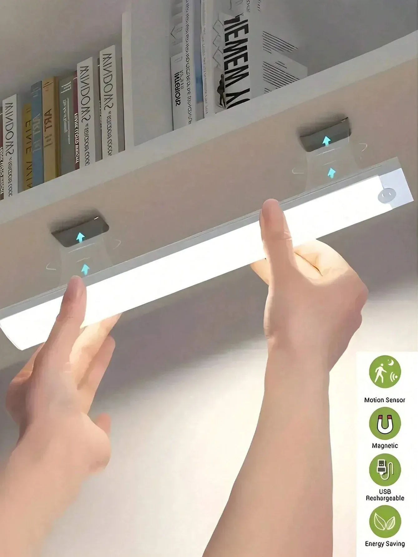Veilleuse LED sans fil rechargeable avec détecteur de mouvement, port USB-C, pour armoire, escalier et cuisine - Image 1