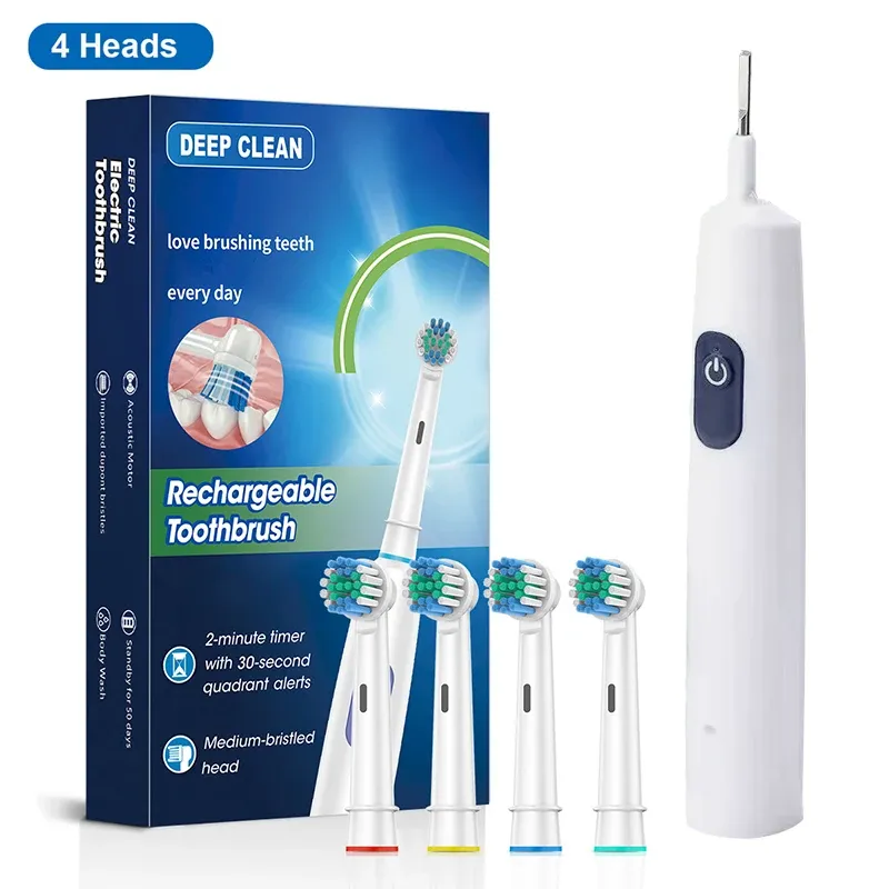 Brosse à dents électrique rotative rechargeable pour adultes avec 8 têtes de brosse souples 8