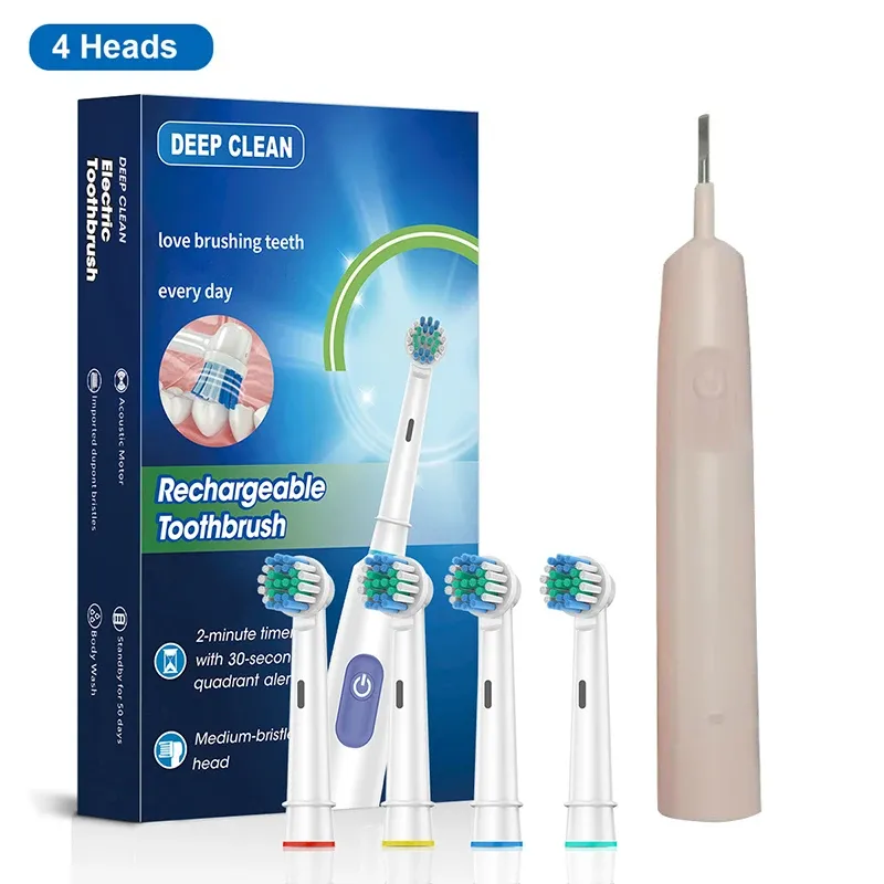 Brosse à dents électrique rotative rechargeable pour adultes avec 8 têtes de brosse souples 9