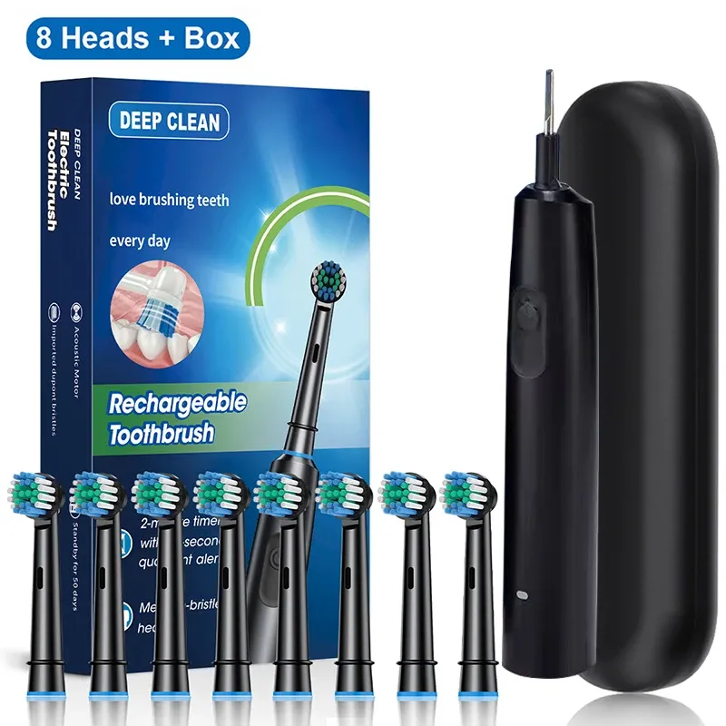 Brosse à dents électrique rotative rechargeable pour adultes avec 8 têtes de brosse souples 10