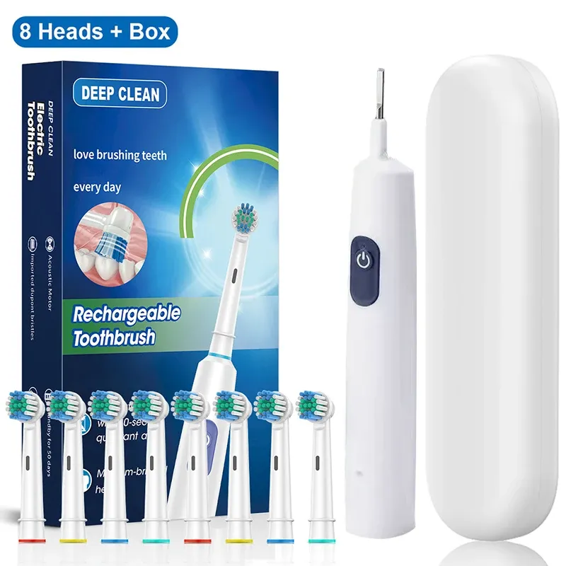 Brosse à dents électrique rotative rechargeable pour adultes avec 8 têtes de brosse souples 11