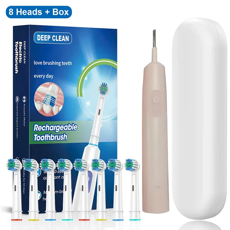 Brosse à dents électrique rotative rechargeable pour adultes avec 8 têtes de brosse souples 12