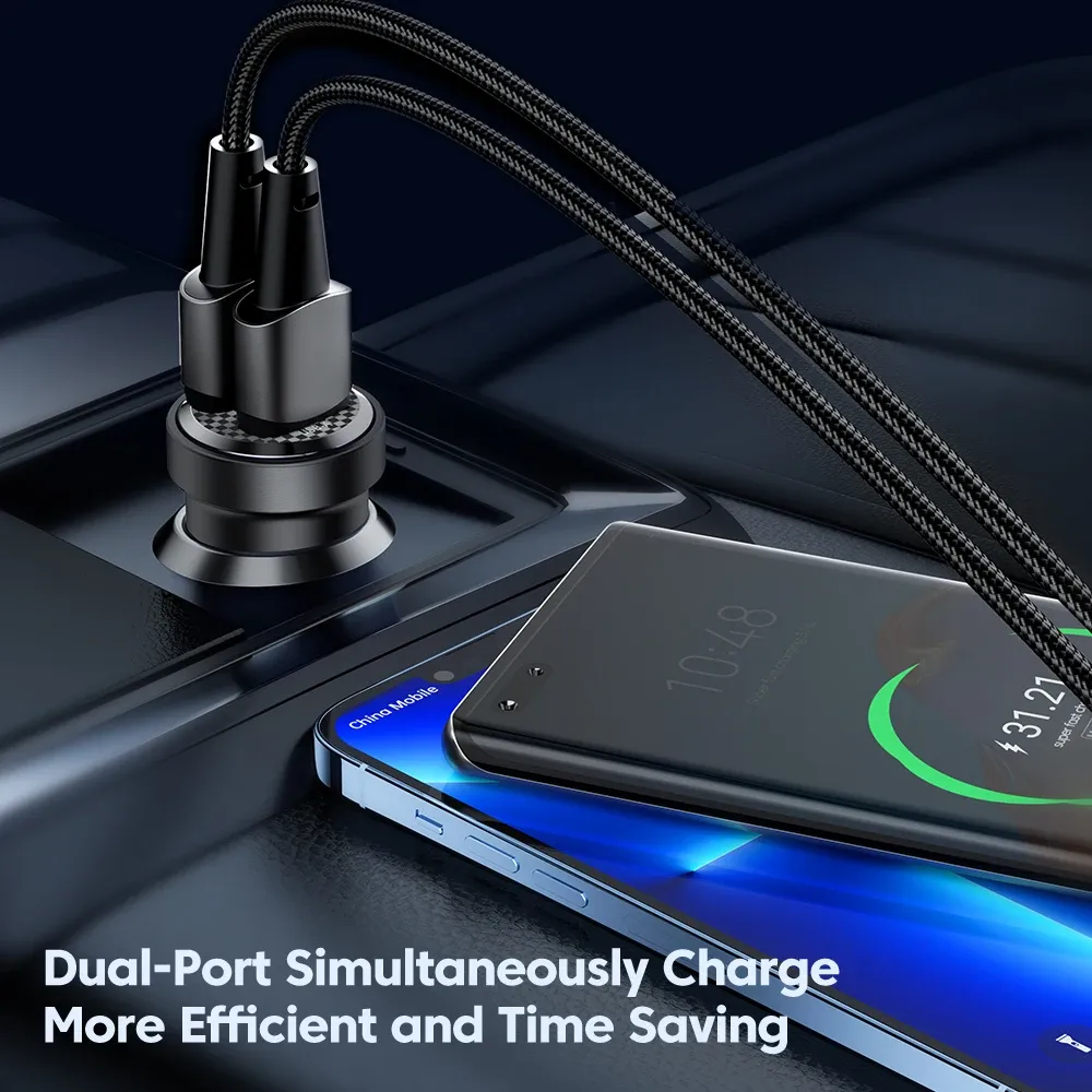 Chargeur de voiture USB-C PD 33W à charge rapide, compatible iPhone 15, 14, 13, 12, 11 Pro Max, Samsung, Huawei, Xiaomi, POCO, transparent, Type C 3