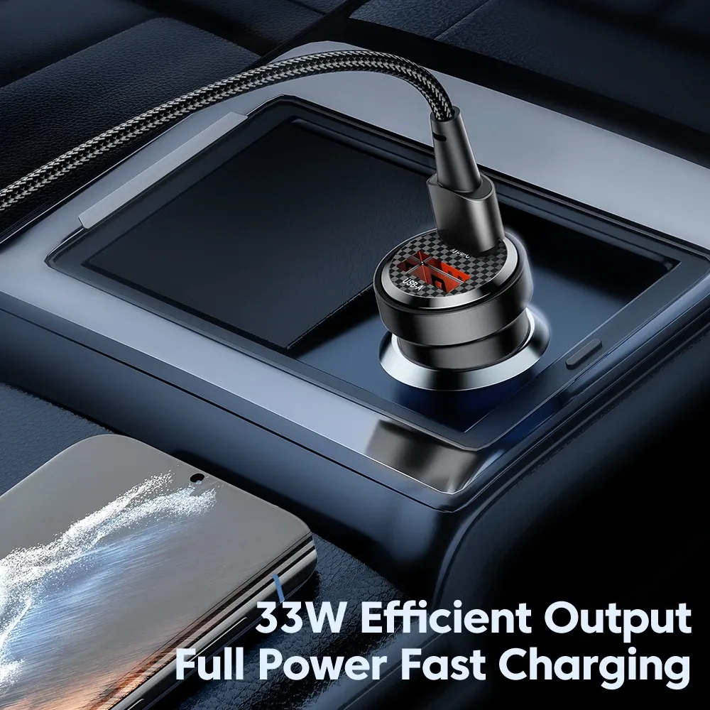 Chargeur de voiture USB-C PD 33W à charge rapide, compatible iPhone 15, 14, 13, 12, 11 Pro Max, Samsung, Huawei, Xiaomi, POCO, transparent, Type C 2