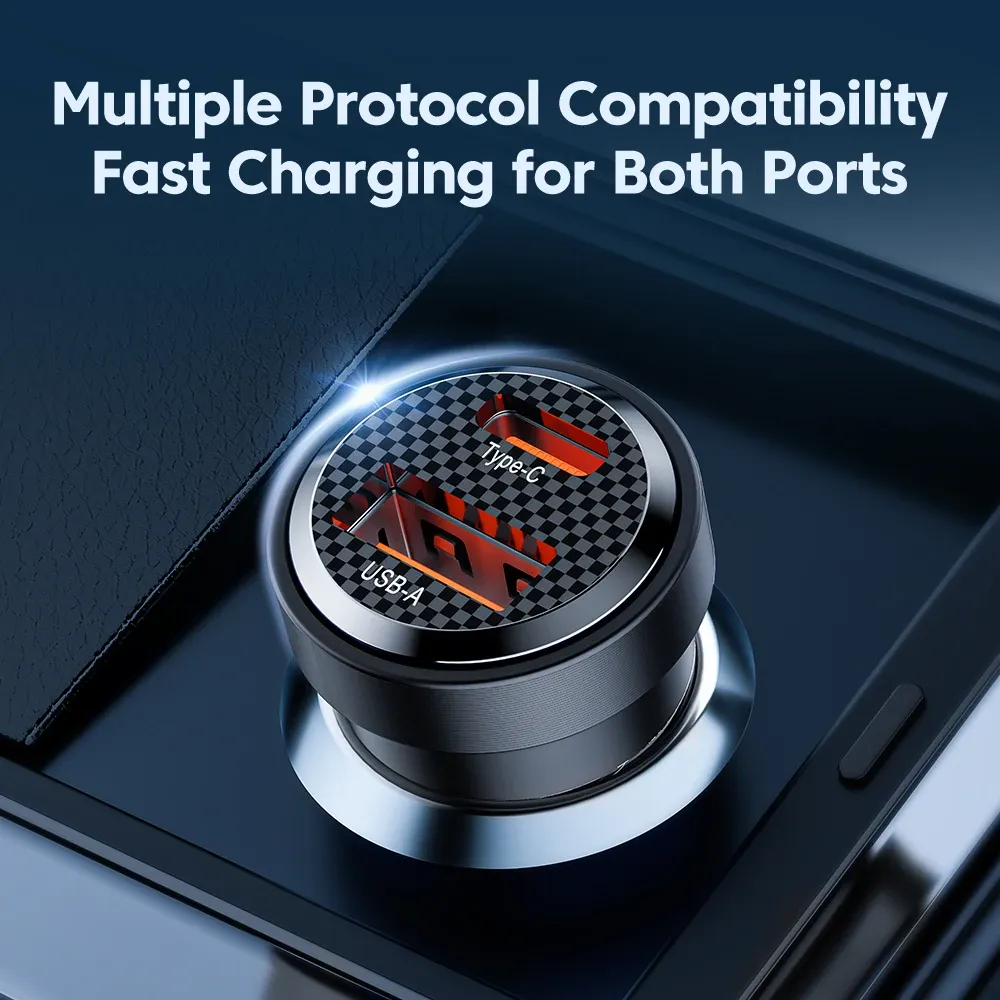 Chargeur de voiture USB-C PD 33W à charge rapide, compatible iPhone 15, 14, 13, 12, 11 Pro Max, Samsung, Huawei, Xiaomi, POCO, transparent, Type C 4
