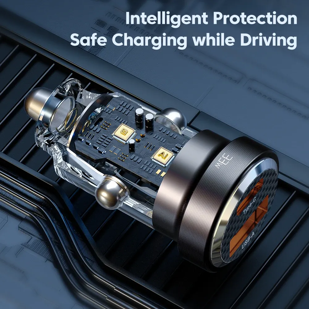 Chargeur de voiture USB-C PD 33W à charge rapide, compatible iPhone 15, 14, 13, 12, 11 Pro Max, Samsung, Huawei, Xiaomi, POCO, transparent, Type C 6