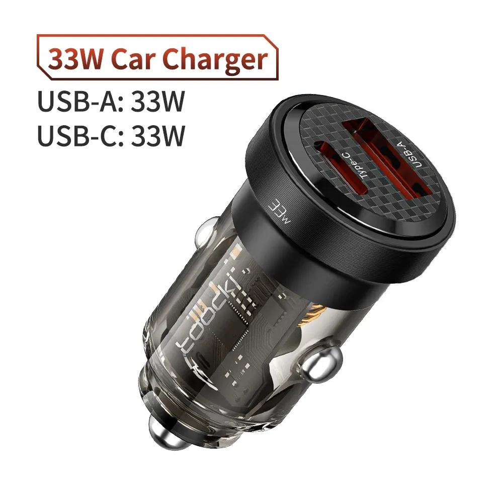 Chargeur de voiture USB-C PD 33W à charge rapide, compatible iPhone 15, 14, 13, 12, 11 Pro Max, Samsung, Huawei, Xiaomi, POCO, transparent, Type C 7