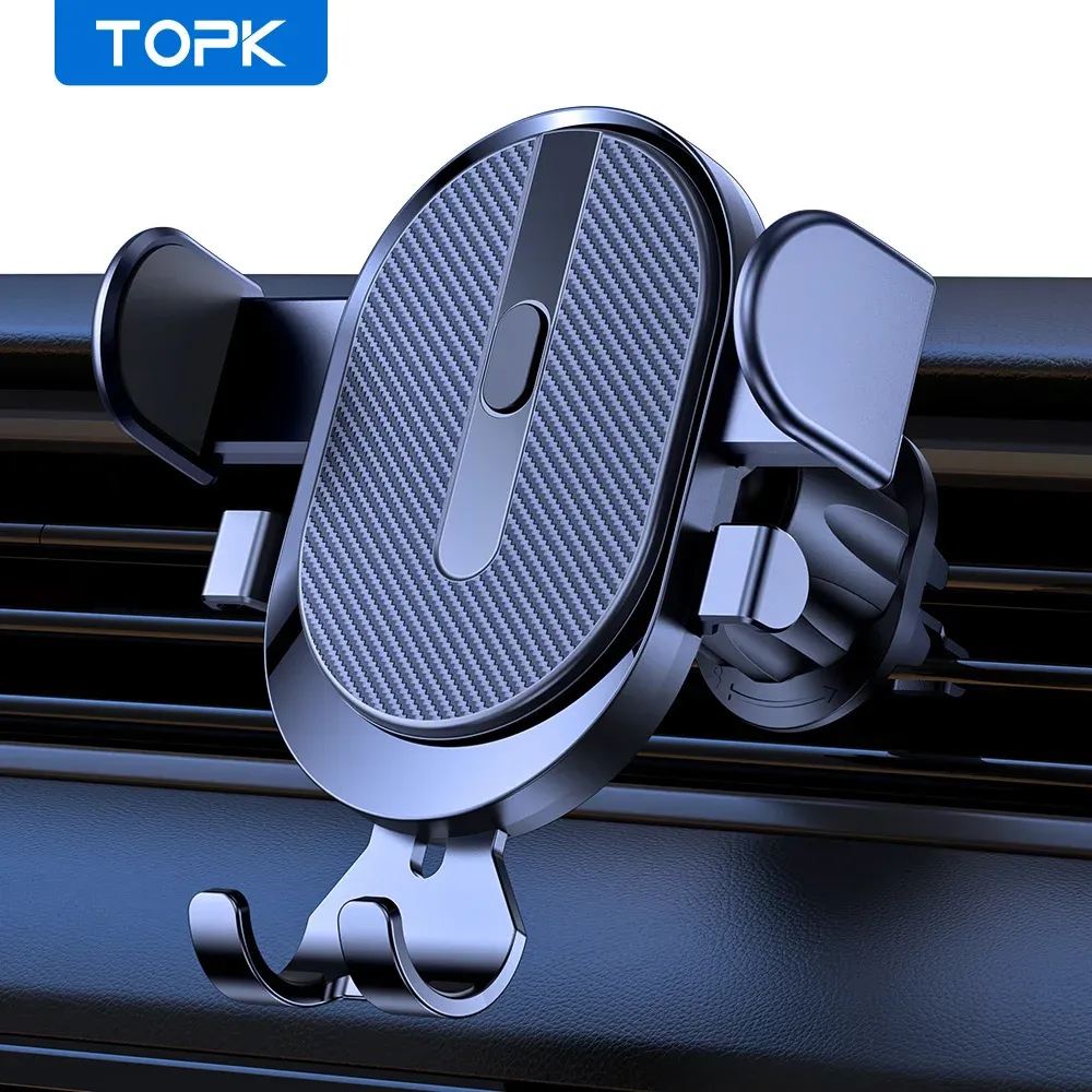 Support de téléphone pour voiture TOPK 2023, à verrouillage automatique, universel, avec clip à crochet pour grille d'aération, compatible iPhone et Samsung - Image 1