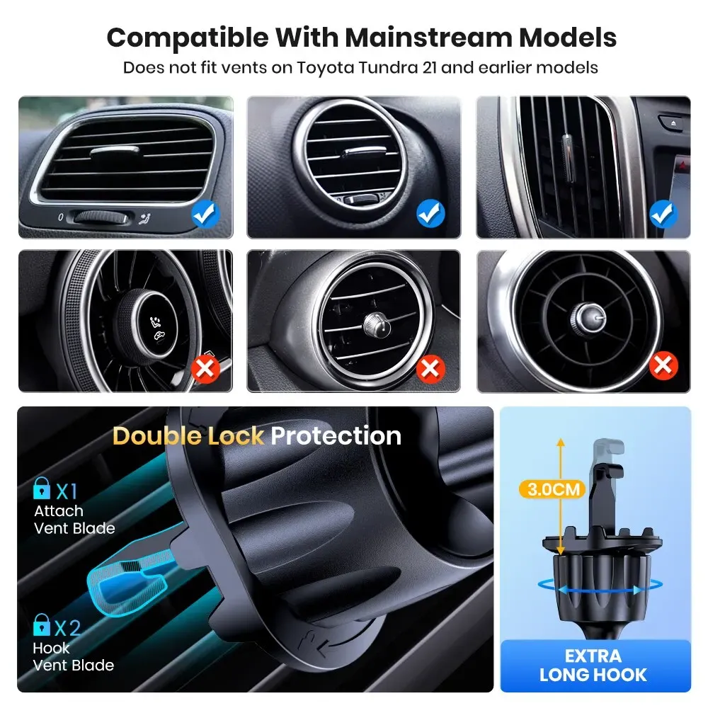 Support de téléphone pour voiture TOPK 2023, à verrouillage automatique, universel, avec clip à crochet pour grille d'aération, compatible iPhone et Samsung 2