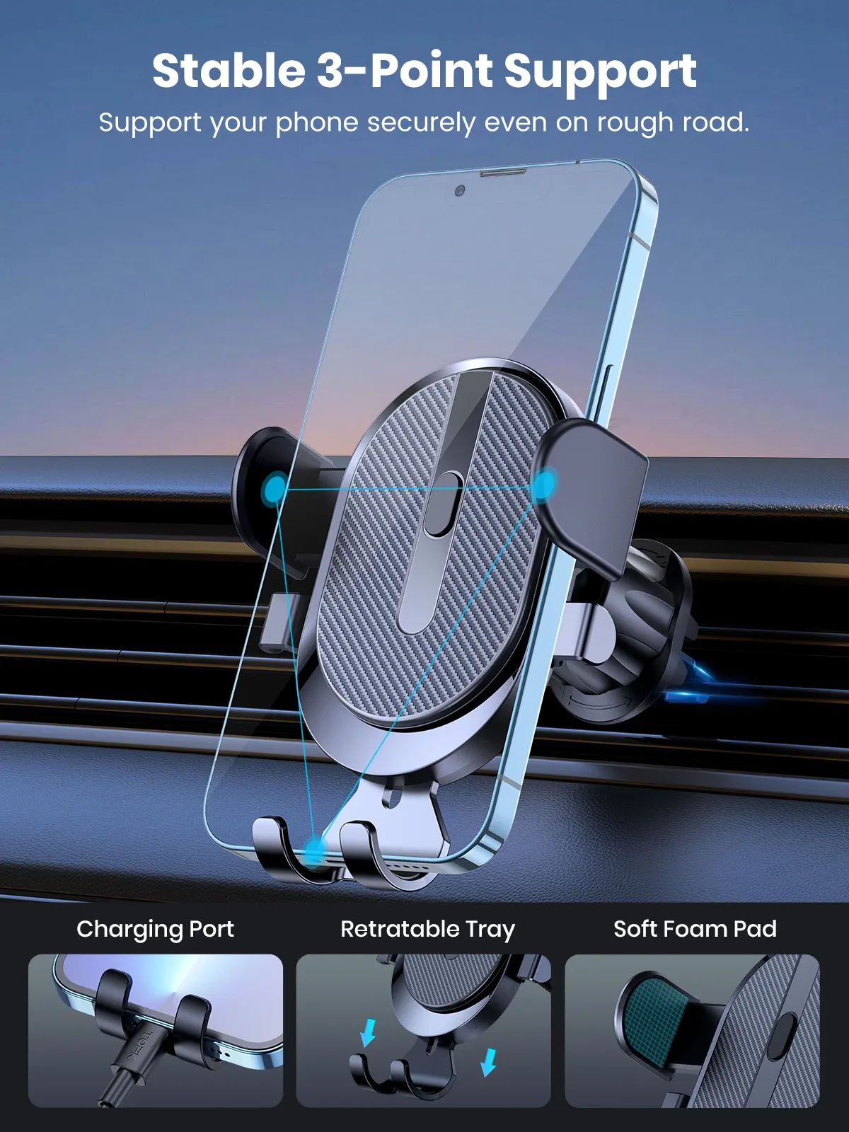 Support de téléphone TOPK fixé sur la grille d'aération d'une voiture