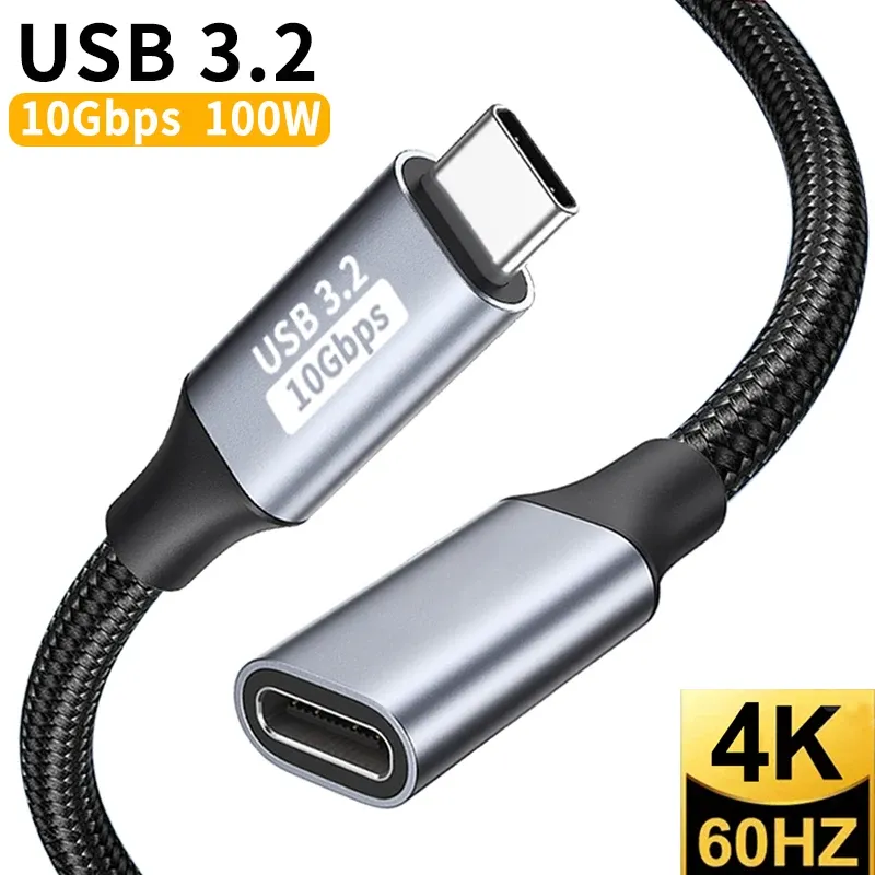 Câble d'extension USB-C vers USB-C 100 W, charge rapide, vidéo 4K 60 Hz