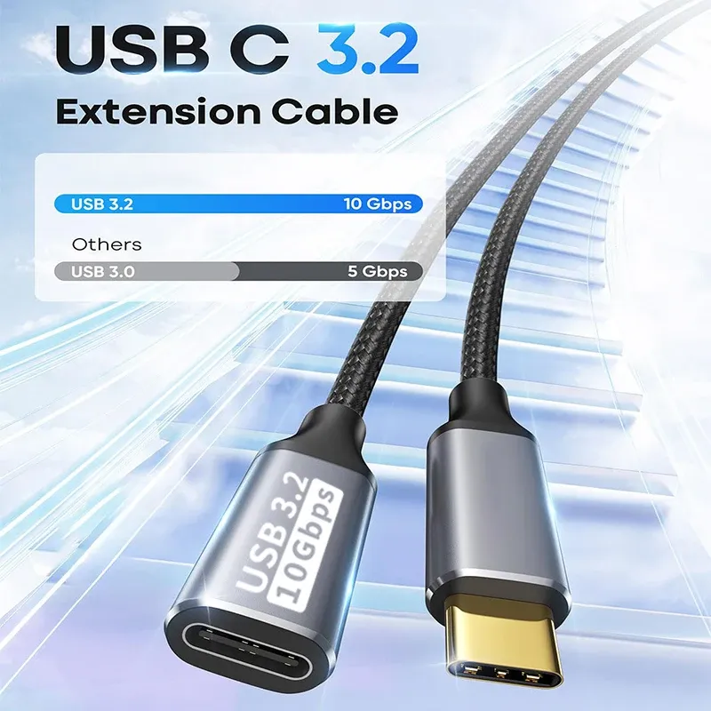 Câble d'extension USB-C vers USB-C 100 W, charge rapide, vidéo 4K 60 Hz 2