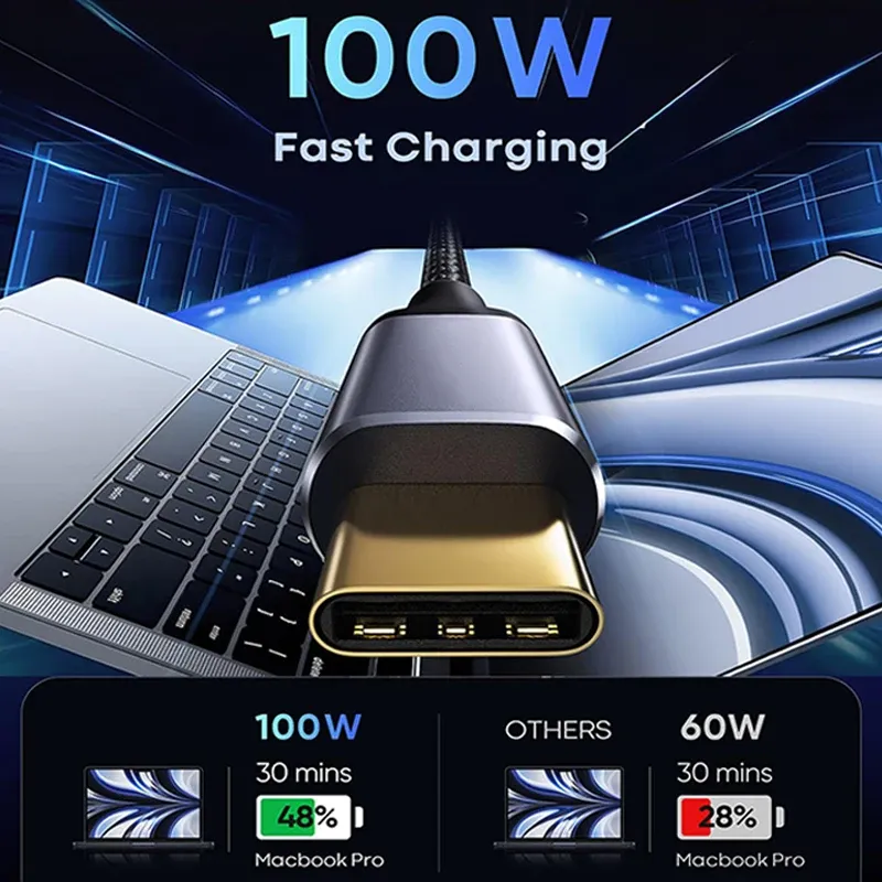 Câble d'extension USB-C vers USB-C 100 W, charge rapide, vidéo 4K 60 Hz 3