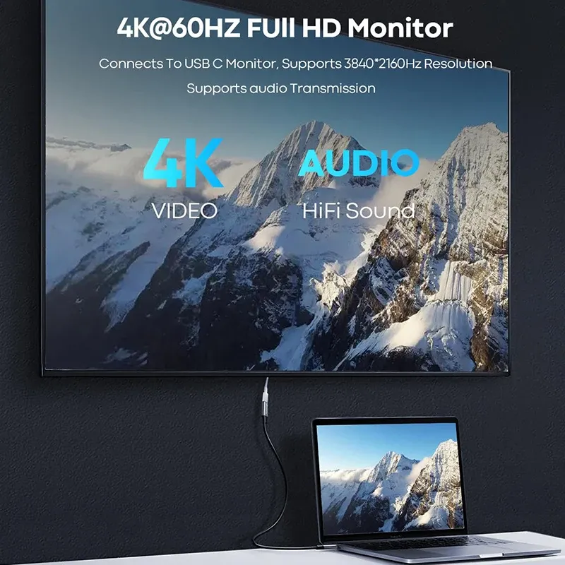 Câble d'extension USB-C vers USB-C 100 W, charge rapide, vidéo 4K 60 Hz 4