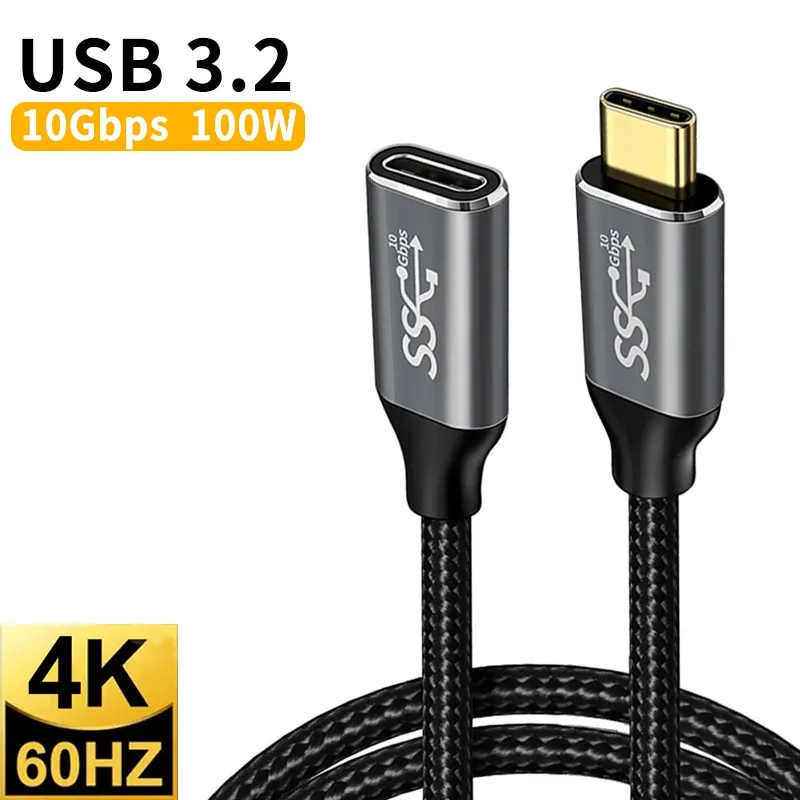 Câble d'extension USB-C vers USB-C 100 W, charge rapide, vidéo 4K 60 Hz 8