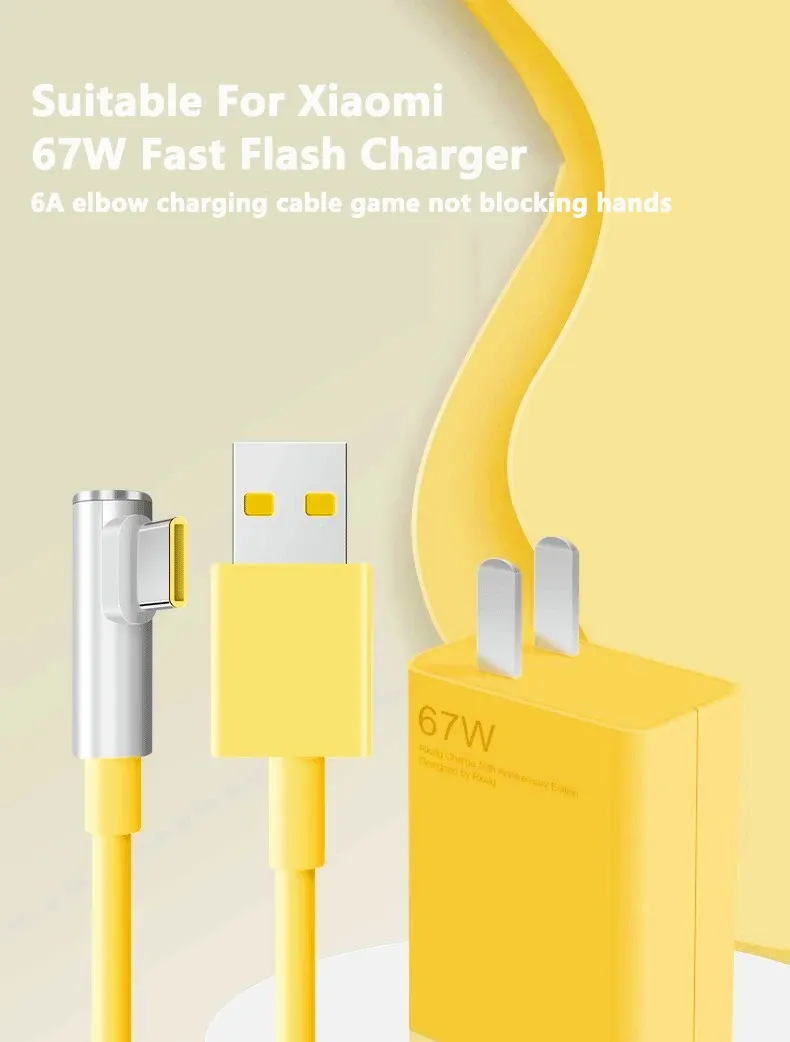 Chargeur rapide 67 W pour Xiaomi 14, 13, 12, 11 Pro, Ultra et Lite, avec câble USB-A vers USB-C, compatible Note 12 2