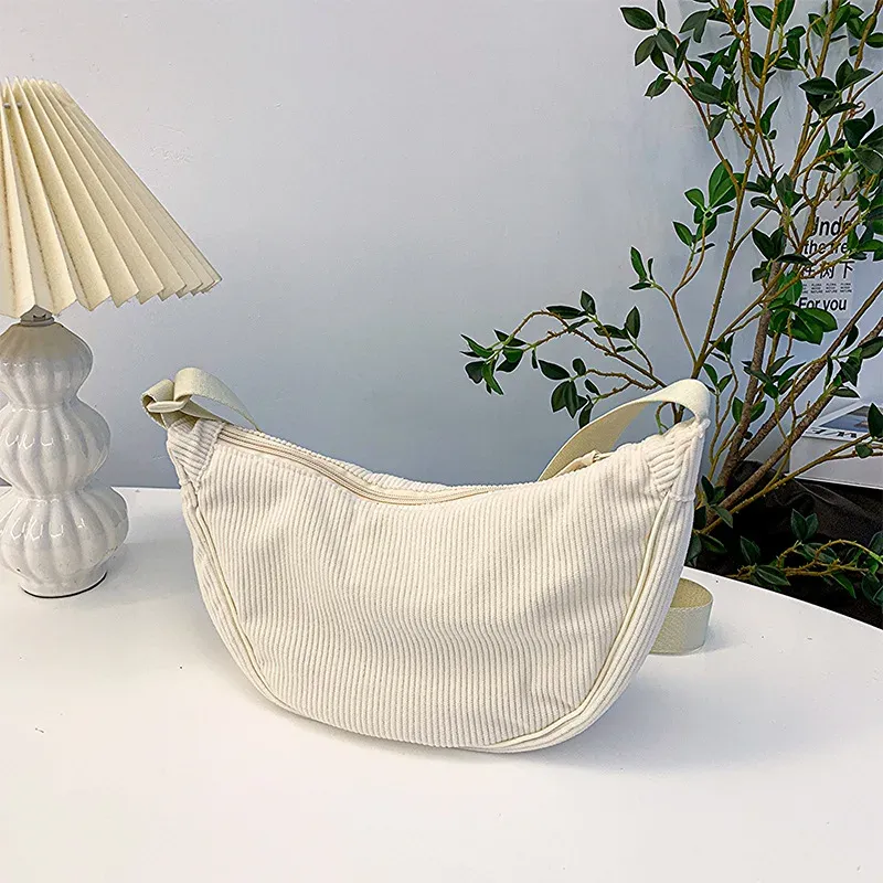 Sac Hobo en velours côtelé pour femme, uni, style rétro décontracté 3