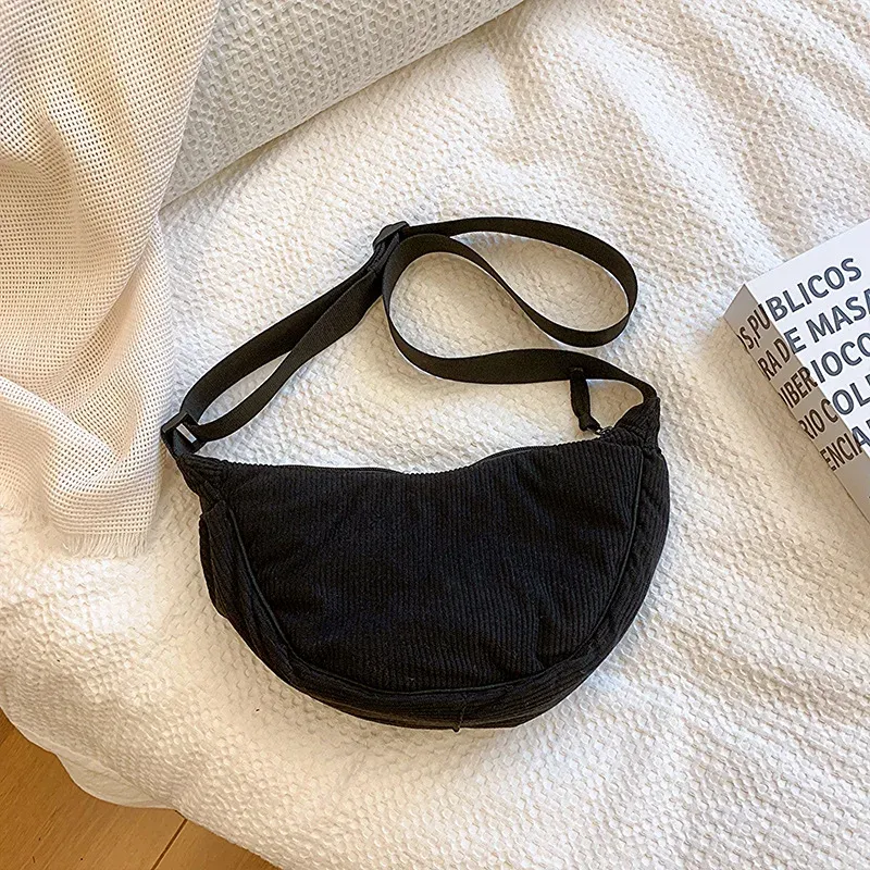 Sac Hobo en velours côtelé pour femme, uni, style rétro décontracté 2