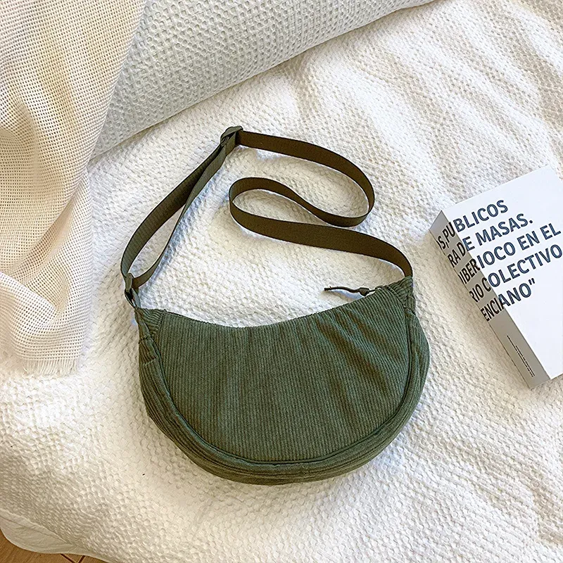 Sac Hobo en velours côtelé pour femme, uni, style rétro décontracté 5