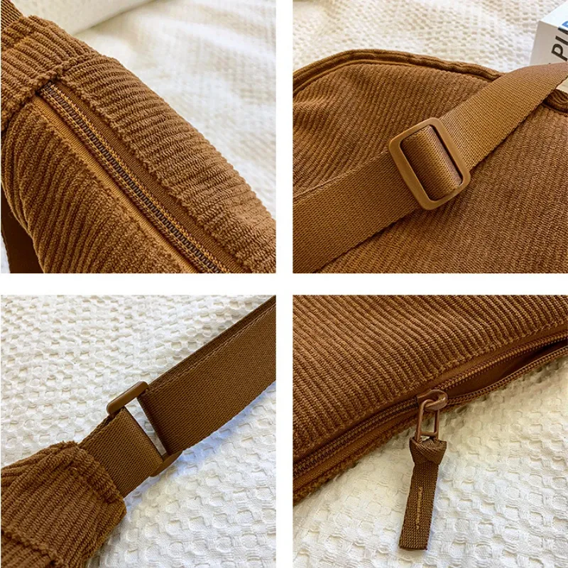 Sac Hobo en velours côtelé pour femme, uni, style rétro décontracté 6