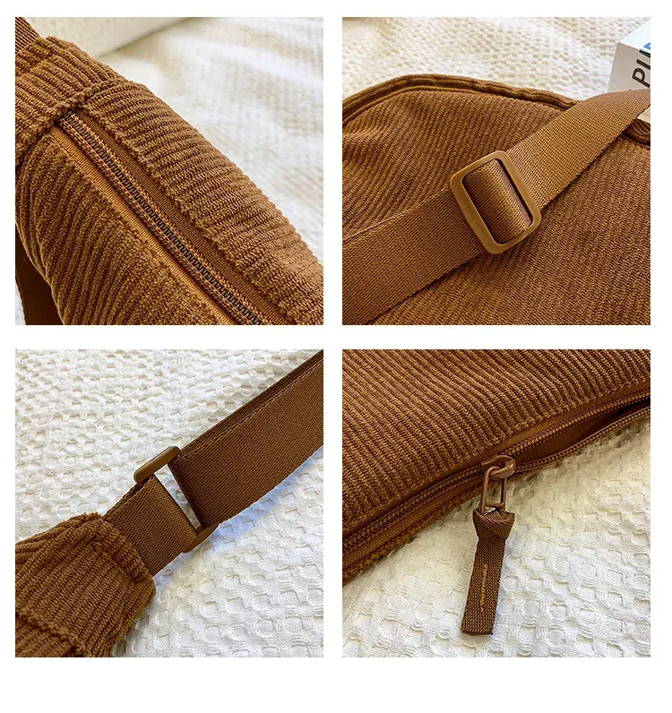 Détail du sac Hobo en velours côtelé