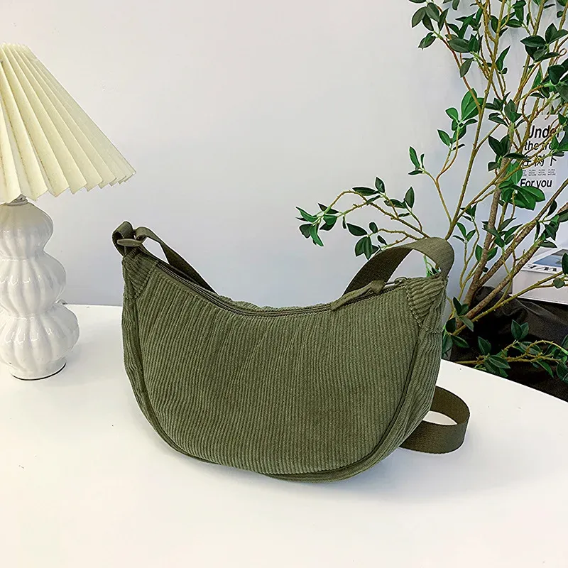 Sac Hobo en velours côtelé pour femme, uni, style rétro décontracté 15