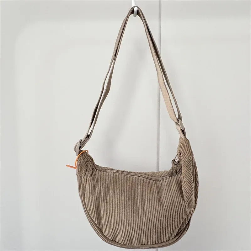 Sac Hobo en velours côtelé pour femme, uni, style rétro décontracté 9