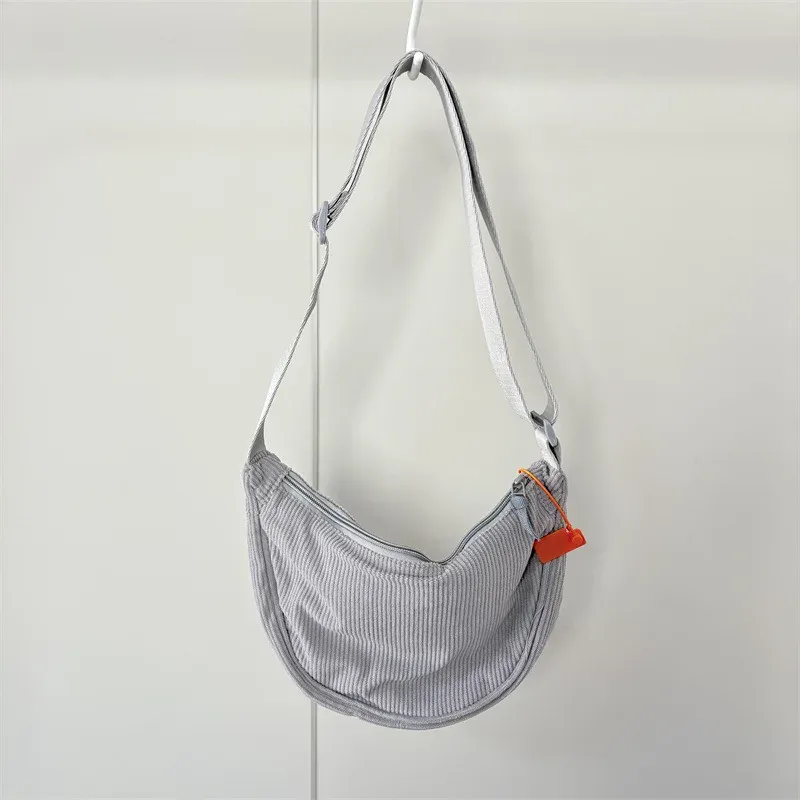 Sac Hobo en velours côtelé pour femme, uni, style rétro décontracté 8