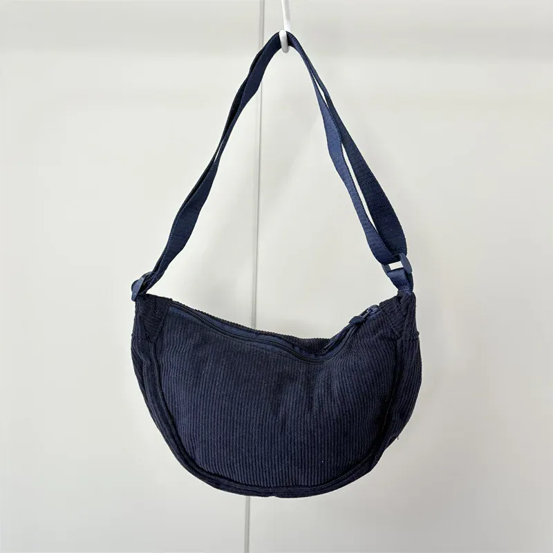 Sac Hobo en velours côtelé pour femme, uni, style rétro décontracté 7