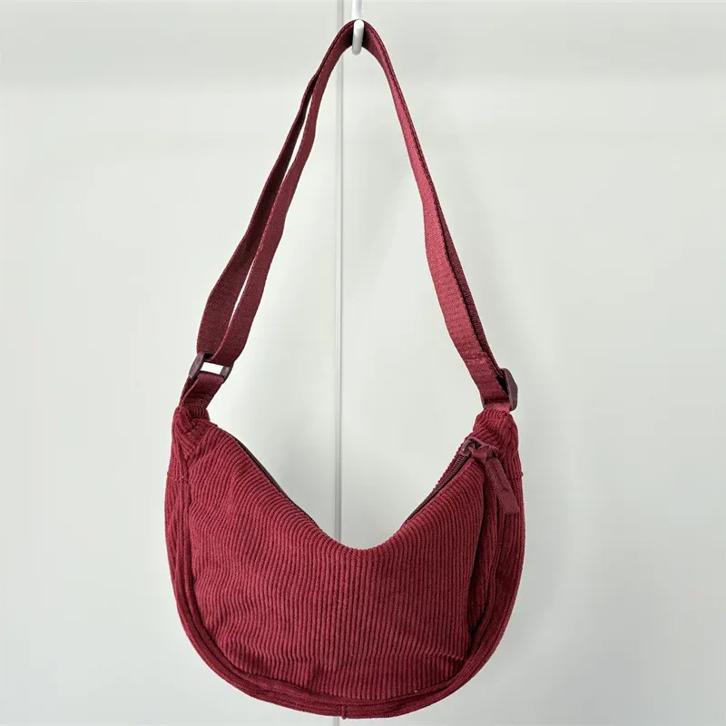 Sac Hobo en velours côtelé pour femme, uni, style rétro décontracté 16