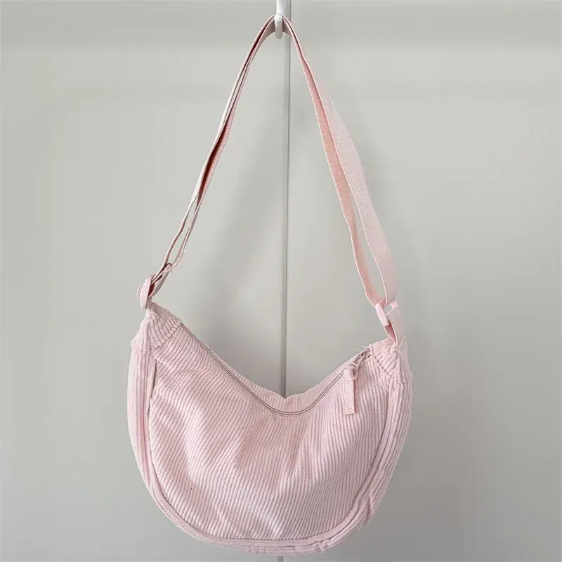 Sac Hobo en velours côtelé pour femme, uni, style rétro décontracté 14