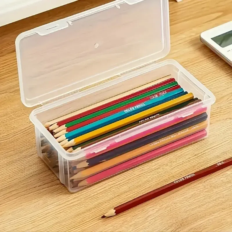 Lot de 4 grandes boîtes de rangement transparentes en PP avec couvercles pour fournitures de bureau, crayons et articles de bricolage 4