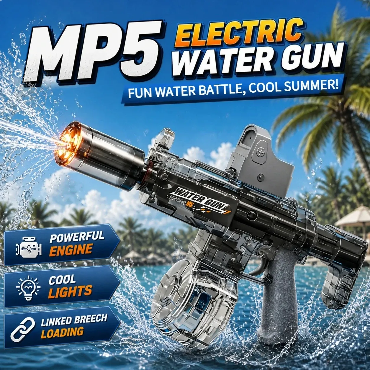 Pistolet à eau électrique M416 à tir continu haute vitesse, rechargement automatique 2