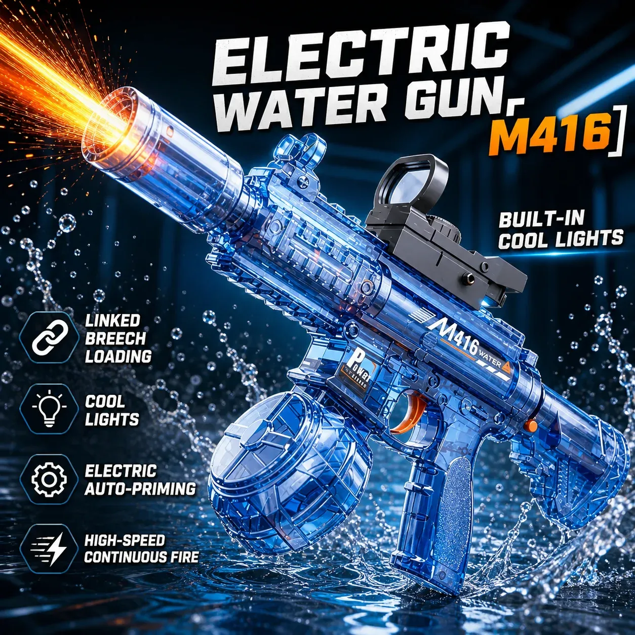 Pistolet à eau électrique M416 à tir continu haute vitesse, rechargement automatique 4