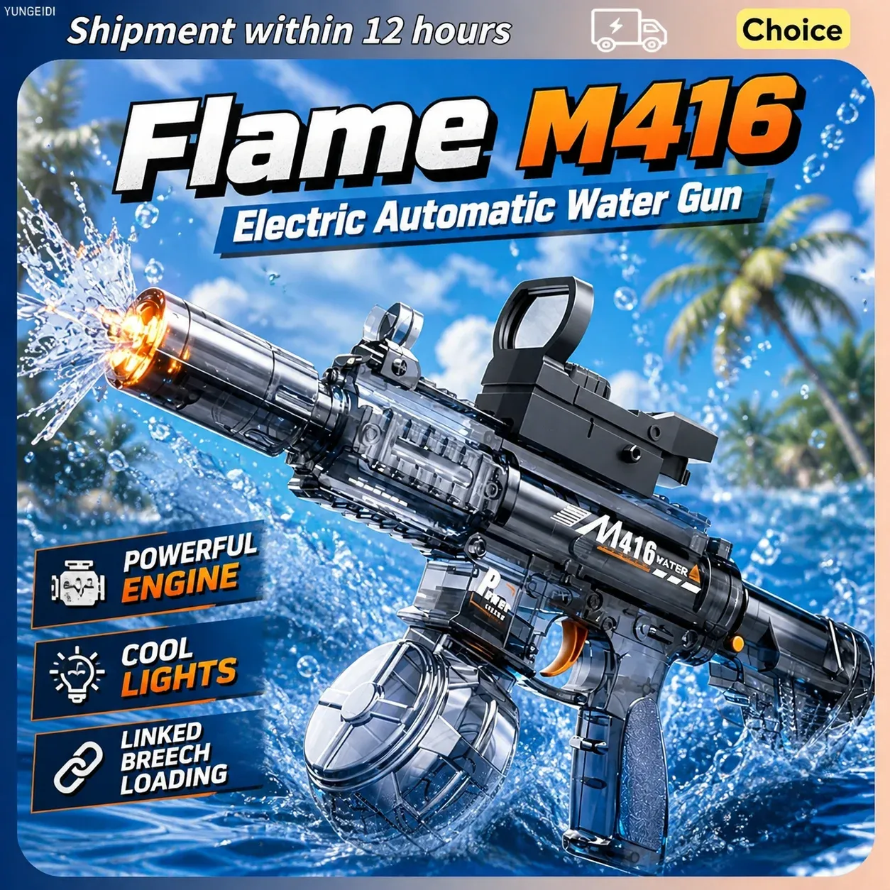 Pistolet à eau électrique M416 avec lunette tactique