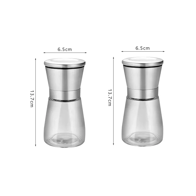 Ensemble de moulins à sel et à poivre, 2 pièces, moulin à épices à mouture réglable, corps en verre rechargeable, mécanisme à meules en céramique, moulins manuels 7