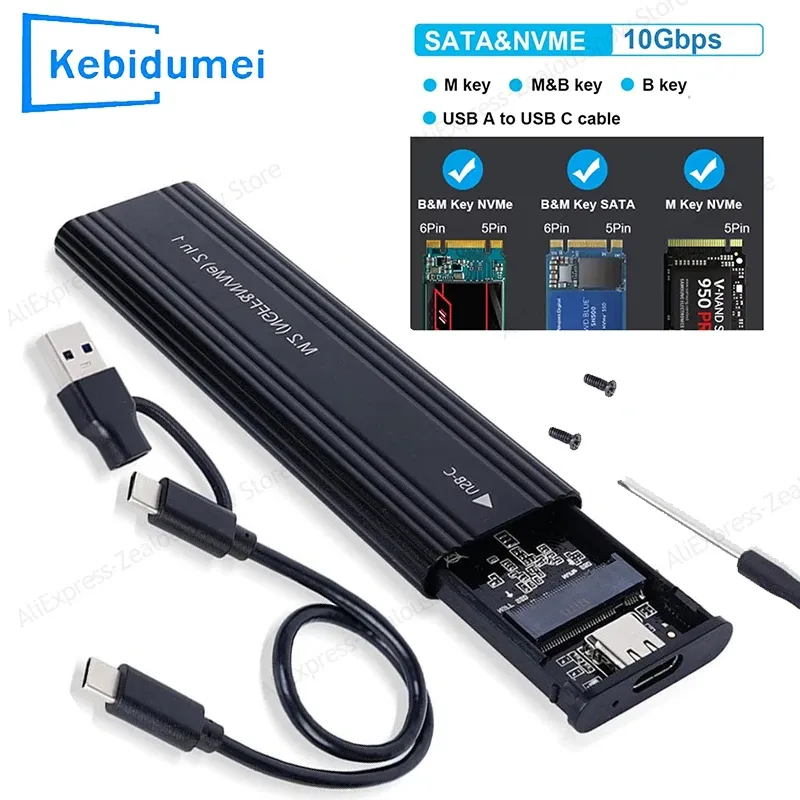 Boîtier SSD M.2 NVMe et SATA à double protocole, adaptateur M.2 vers USB Type-C, prise en charge des clés M et B+M