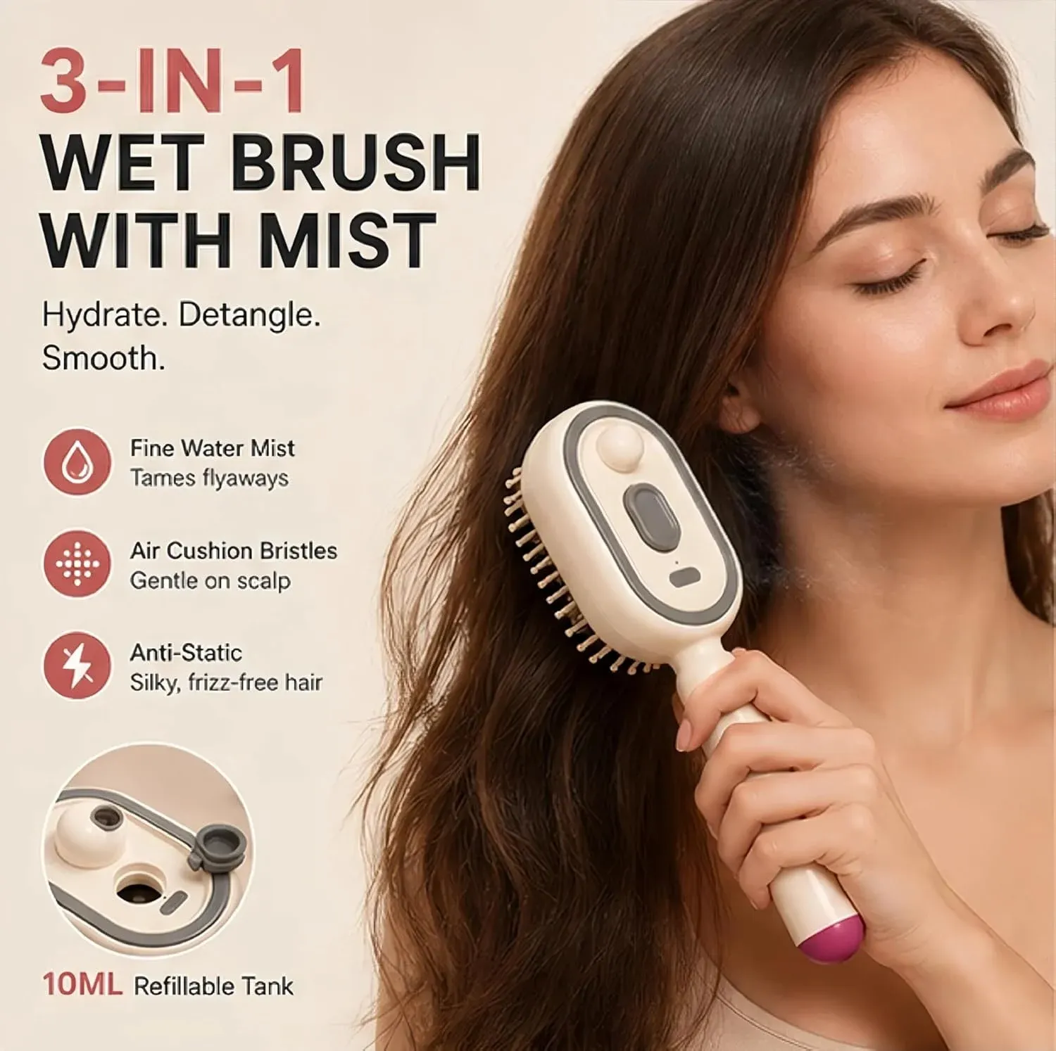 Peigne de massage électrique à coussin d'air autonettoyant, anti-emmêlement, pour cheveux crépus et cuir chevelu 2