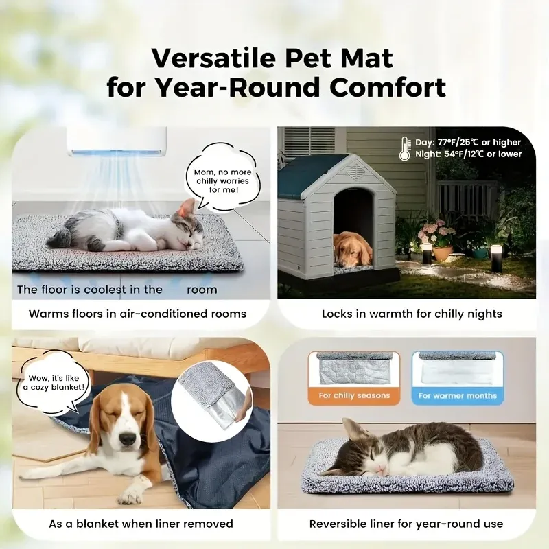 Matelas chauffant pour chats et chiens, ambiance hivernale