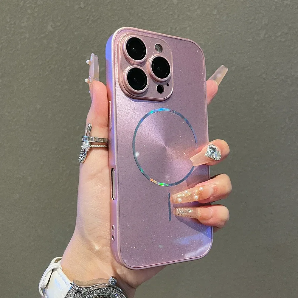 Coque MagSafe brillante Aurora pour iPhone 11 à 18 Pro Max, protection complète de l'objectif
