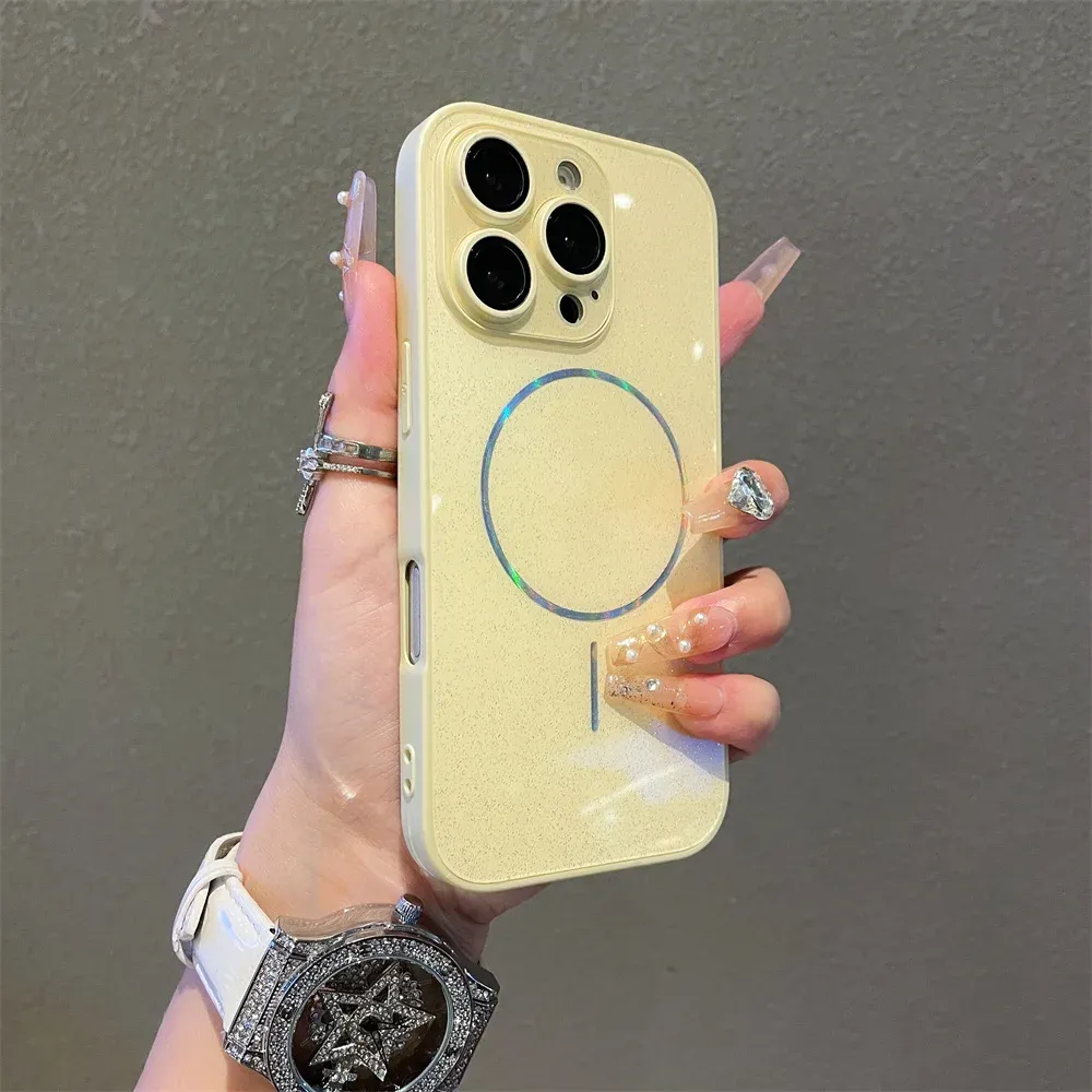 Coque MagSafe brillante Aurora pour iPhone 11 à 18 Pro Max, protection complète de l'objectif 10