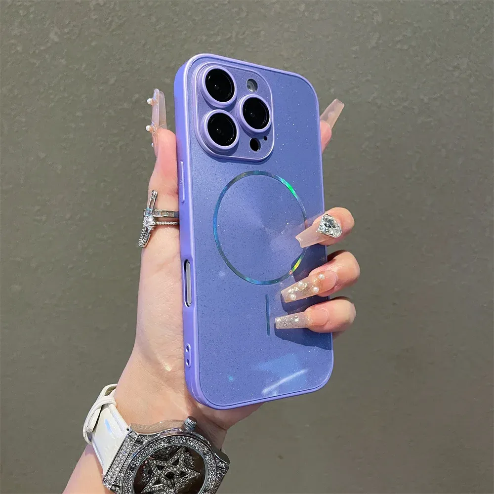 Coque MagSafe brillante Aurora pour iPhone 11 à 18 Pro Max, protection complète de l'objectif 8