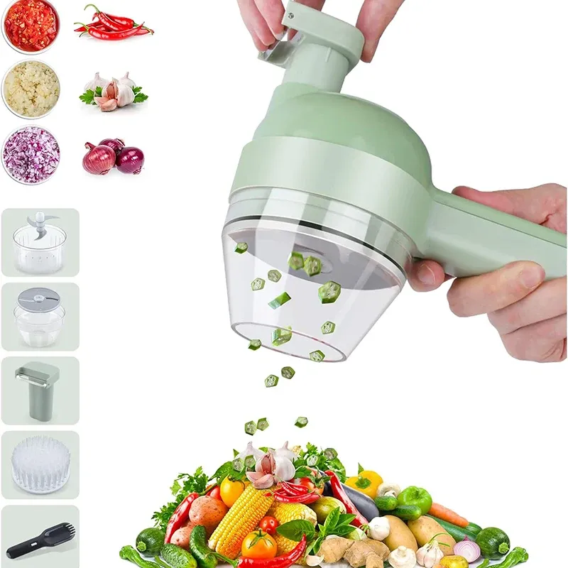 Ensemble de coupe-légumes électrique 5 en 1, robot culinaire et hachoir portable, rechargeable et sans fil pour poivrons, ail et viande 2