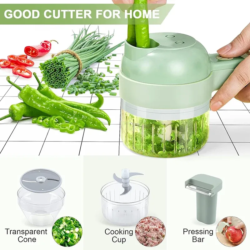 Ensemble de coupe-légumes électrique 5 en 1, robot culinaire et hachoir portable, rechargeable et sans fil pour poivrons, ail et viande 3