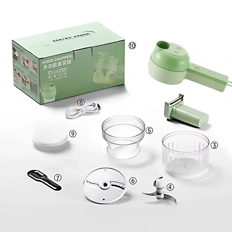 Ensemble de coupe-légumes électrique 5 en 1, robot culinaire et hachoir portable, rechargeable et sans fil pour poivrons, ail et viande 6