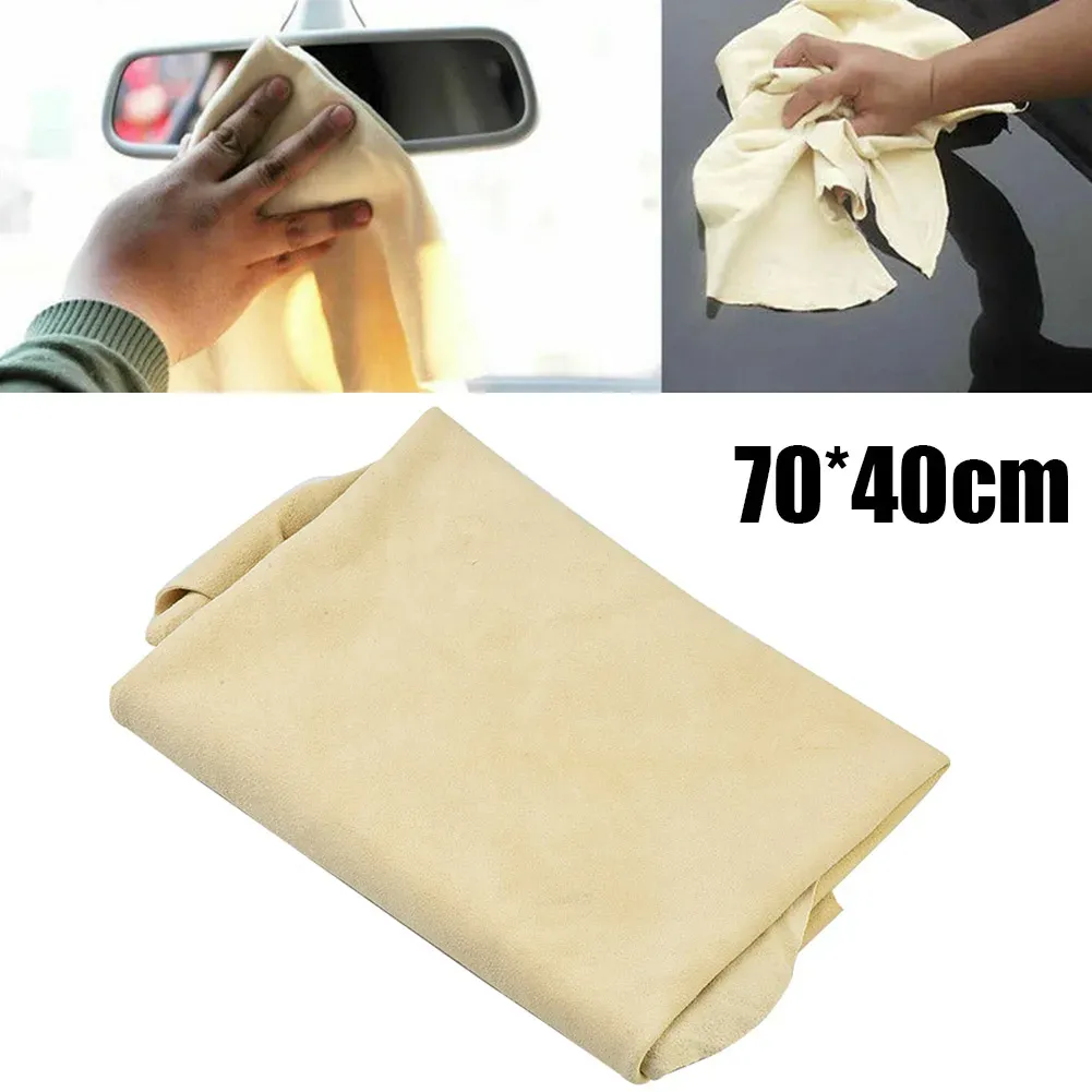 Chiffon de nettoyage pour voiture 70x40 cm, peau de chamois naturelle absorbante, séchage rapide 2